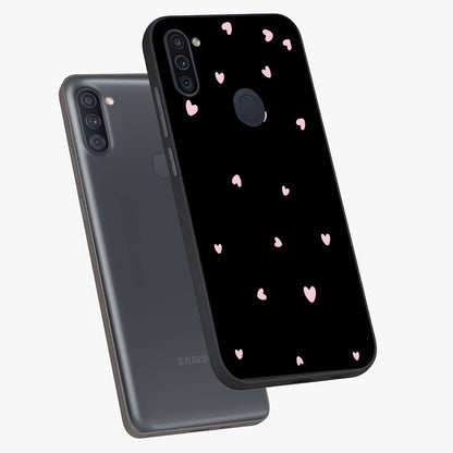 Pink Love Drops Glass Case displayed in angled mockup highlighting cute love drop design with vibrant pink aesthetic.