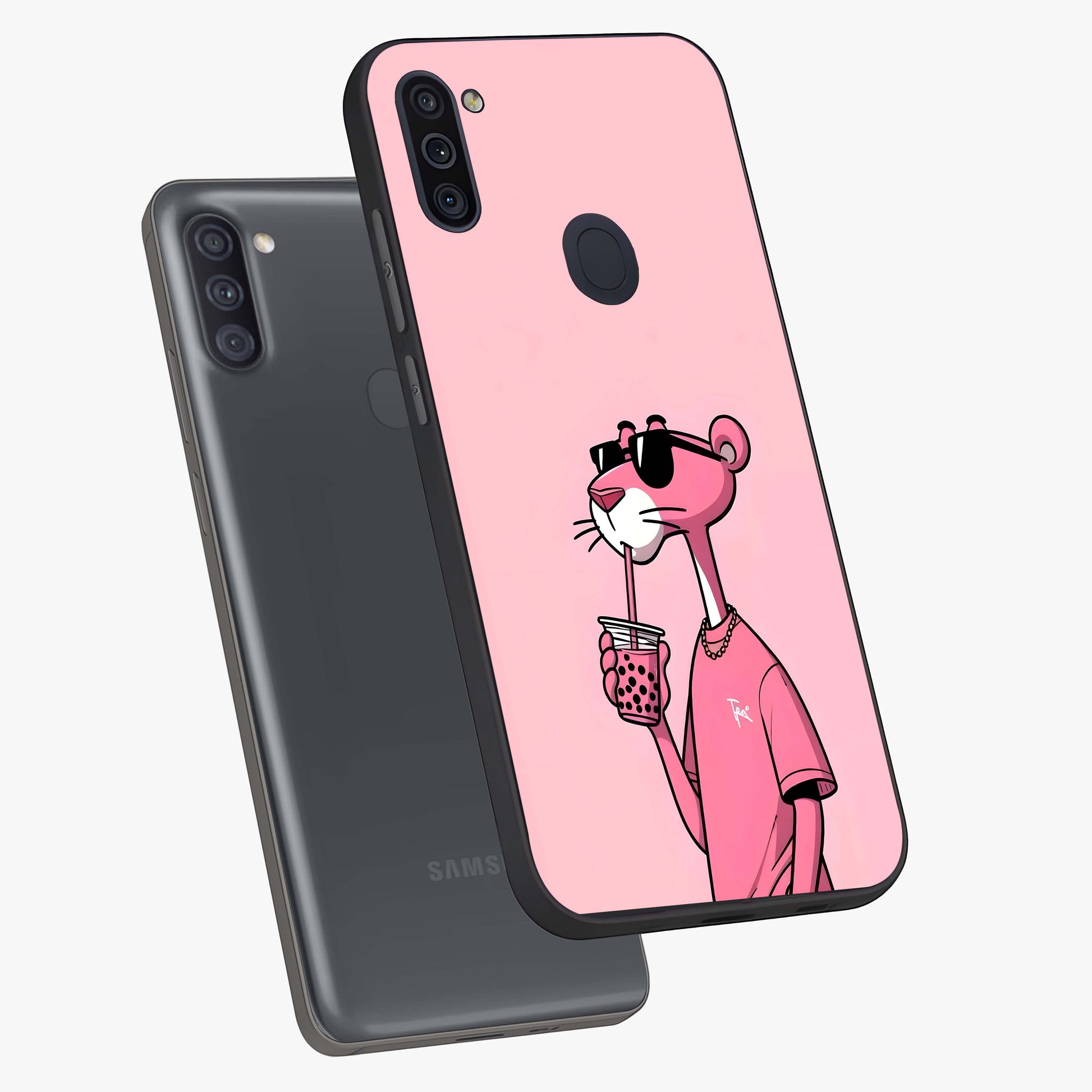 Pink Panther Glass Case displayed in angled mockup highlighting playful cartoon character design with vibrant pink aesthetic.