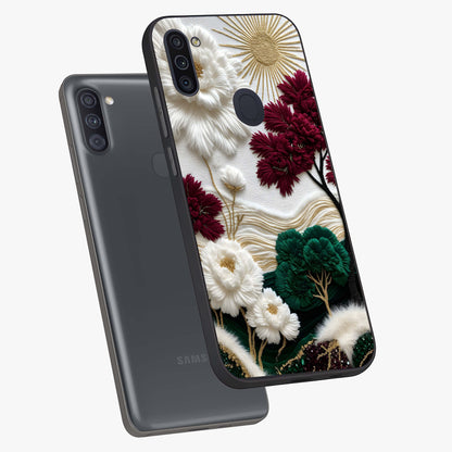Radiant Bloom Elegance Glass Case displayed in angled mockup highlighting graceful floral design with radiant aesthetic style.