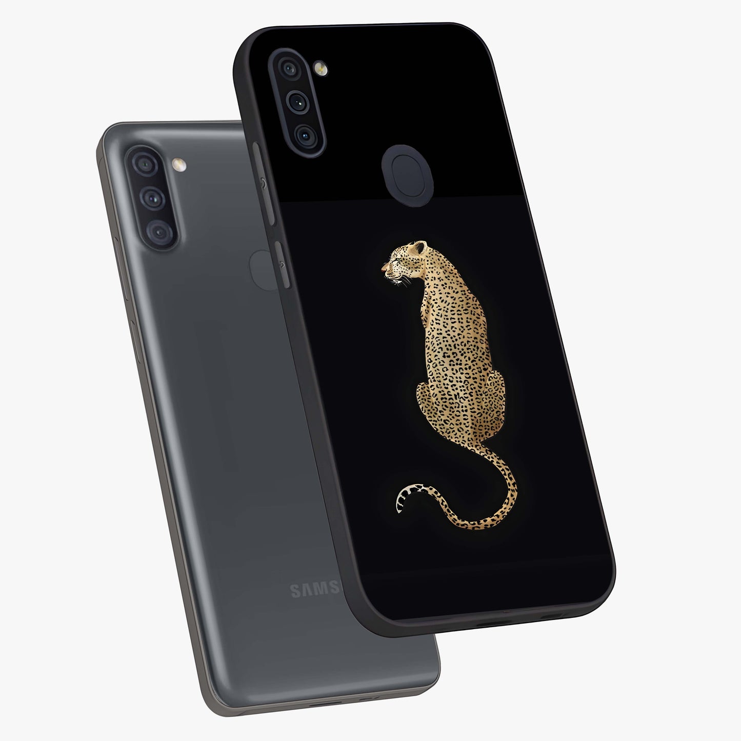Regal Leopard Glass Case displayed in angled mockup highlighting powerful animal illustration with stylish wild aesthetic.