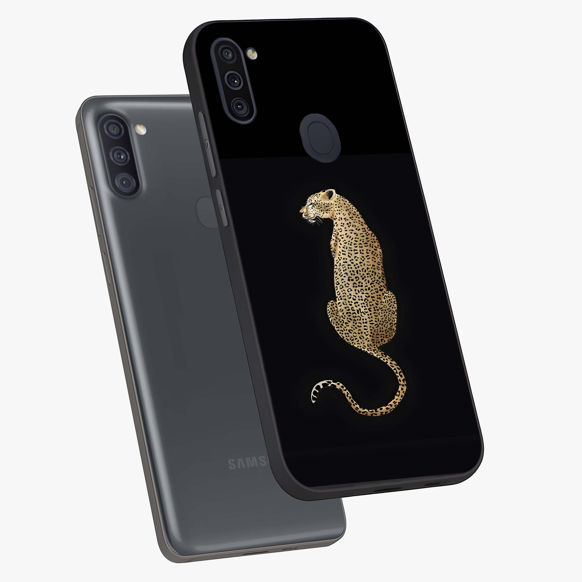 Regal Leopard Glass Case displayed in angled mockup highlighting powerful animal illustration with stylish wild aesthetic.