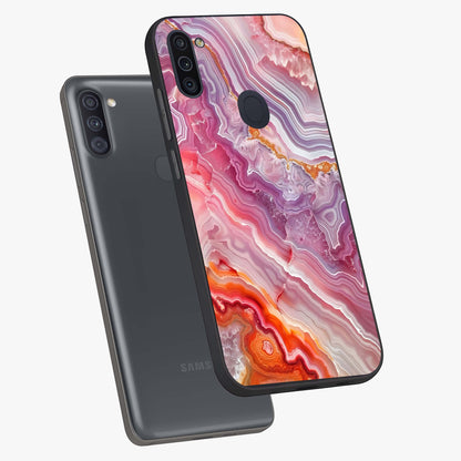 Rose Quartz Marble Glass Case displayed in angled mockup highlighting elegant marble pattern with soft aesthetic style.