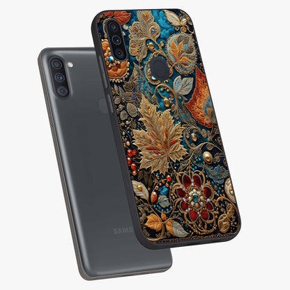 Royal Jewel Garden Glass Case displayed in angled mockup highlighting vibrant jewel inspired floral design with elegant aesthetic.
