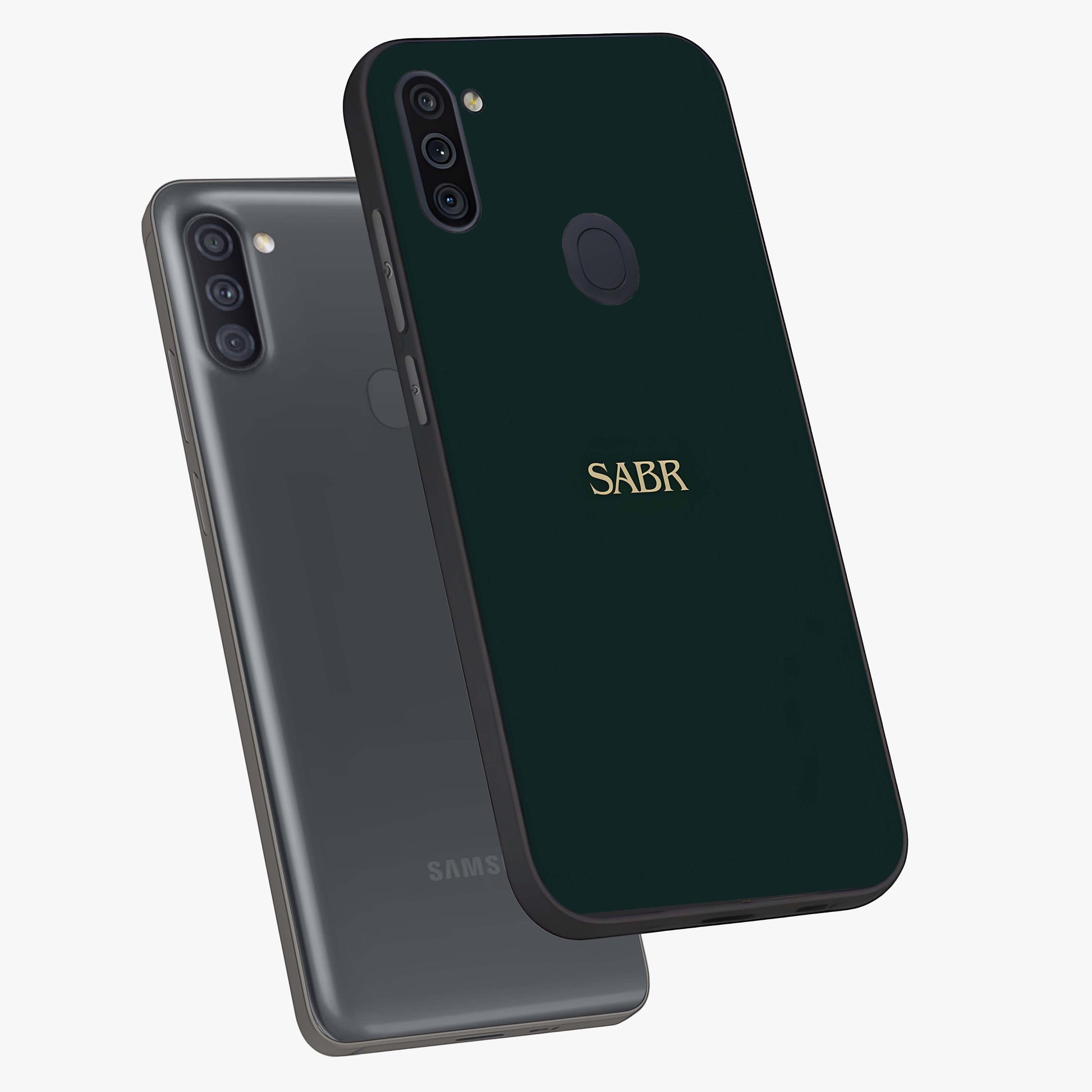 Sabr Minimal Patience Glass Case displayed in angled mockup highlighting simple inspirational design with clean aesthetic style.