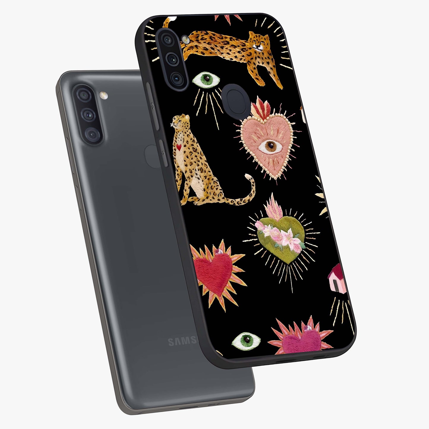 Sacred Jungle Heart Glass Case displayed in angled mockup highlighting lush tropical design with natural aesthetic style.