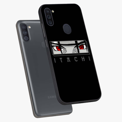 Scarlet Gaze Dominance Glass Case displayed in angled mockup highlighting intense visual design with bold scarlet aesthetic.