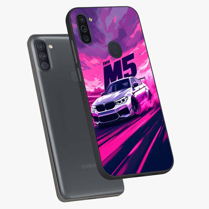 Velocity Drift Pulse Glass Case displayed in angled mockup highlighting dynamic drift design with sporty automotive aesthetic.