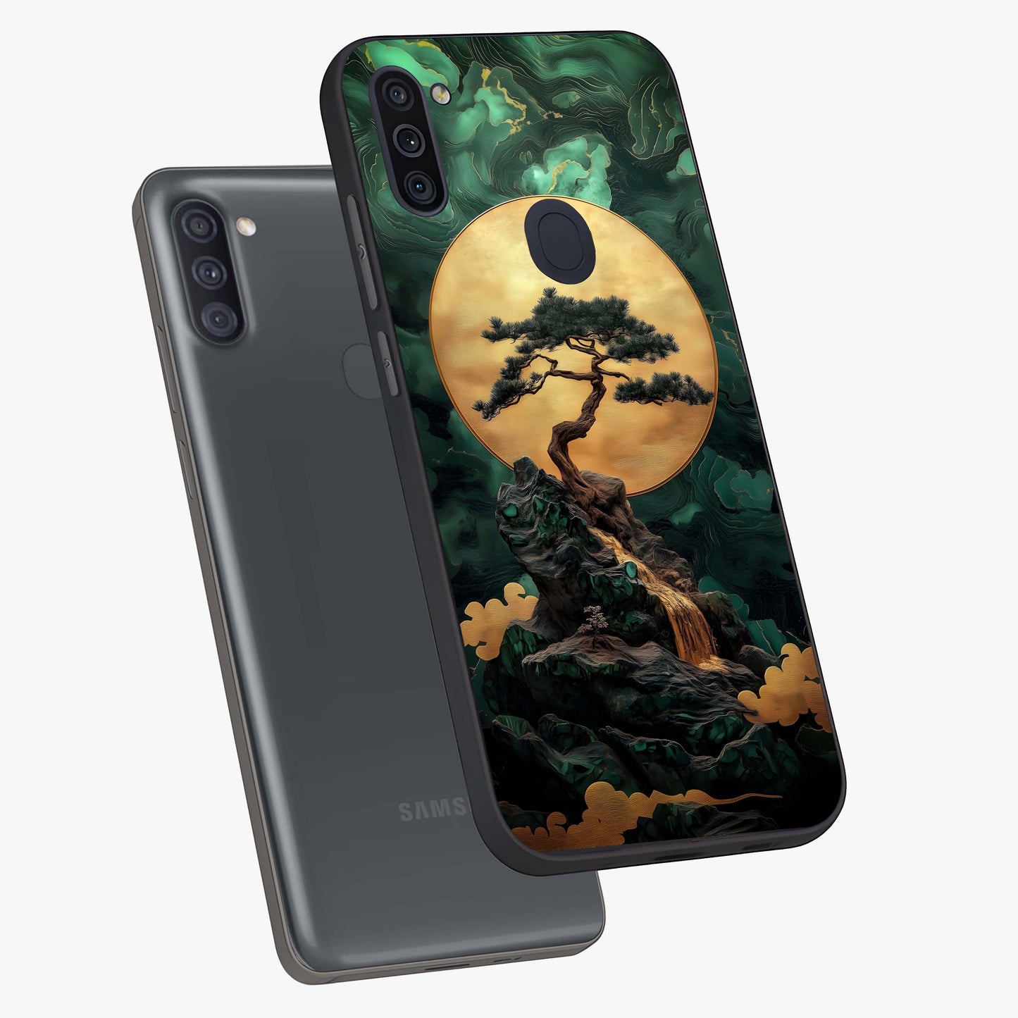 Zen Moon Rise Glass Case displayed in angled mockup highlighting peaceful lunar design with zen aesthetic style.