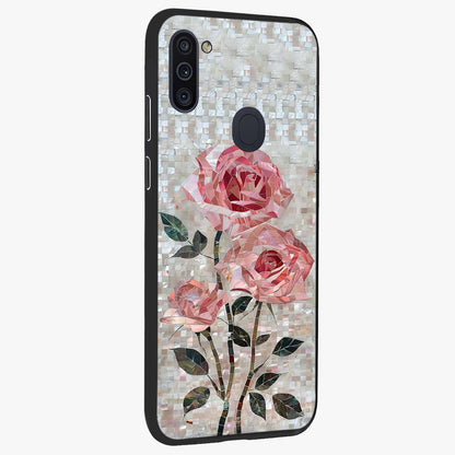 Blush Mosaic Bloom Glass Case upright view showcasing decorative floral mosaic artwork with stylish modern aesthetic.