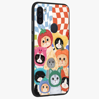 Cats in Fruits Glass Case upright view showcasing charming cat artwork with fun fruity theme.
