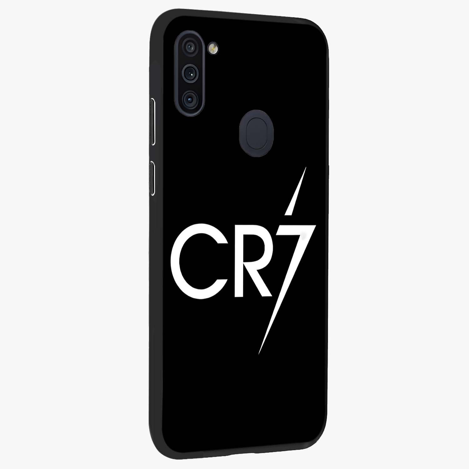 Cr7 Elite Strike Glass Case upright view showcasing energetic football inspired design with modern sports aesthetic.