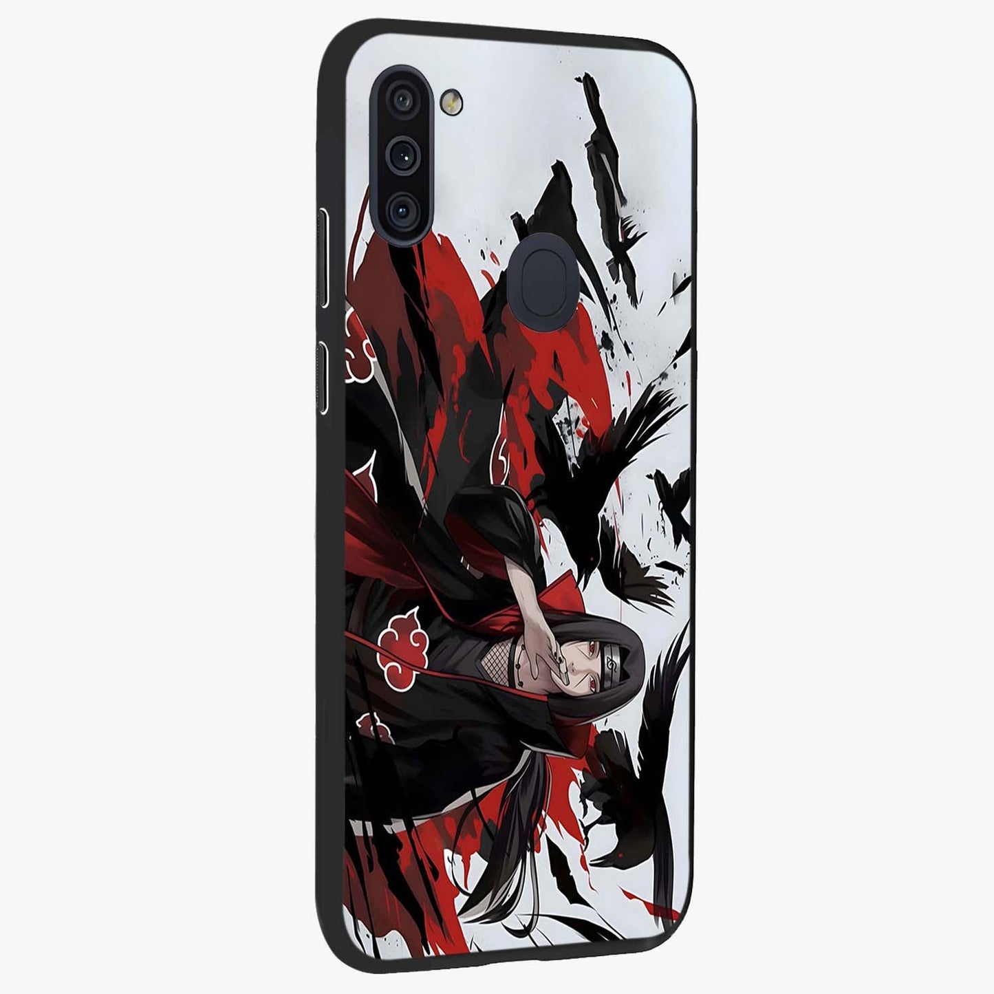 Crimson Crow Illusion Glass Case upright view showcasing striking crow illusion artwork with intense crimson theme.