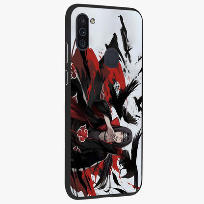 Crimson Crow Illusion Glass Case upright view showcasing striking crow illusion artwork with intense crimson theme.