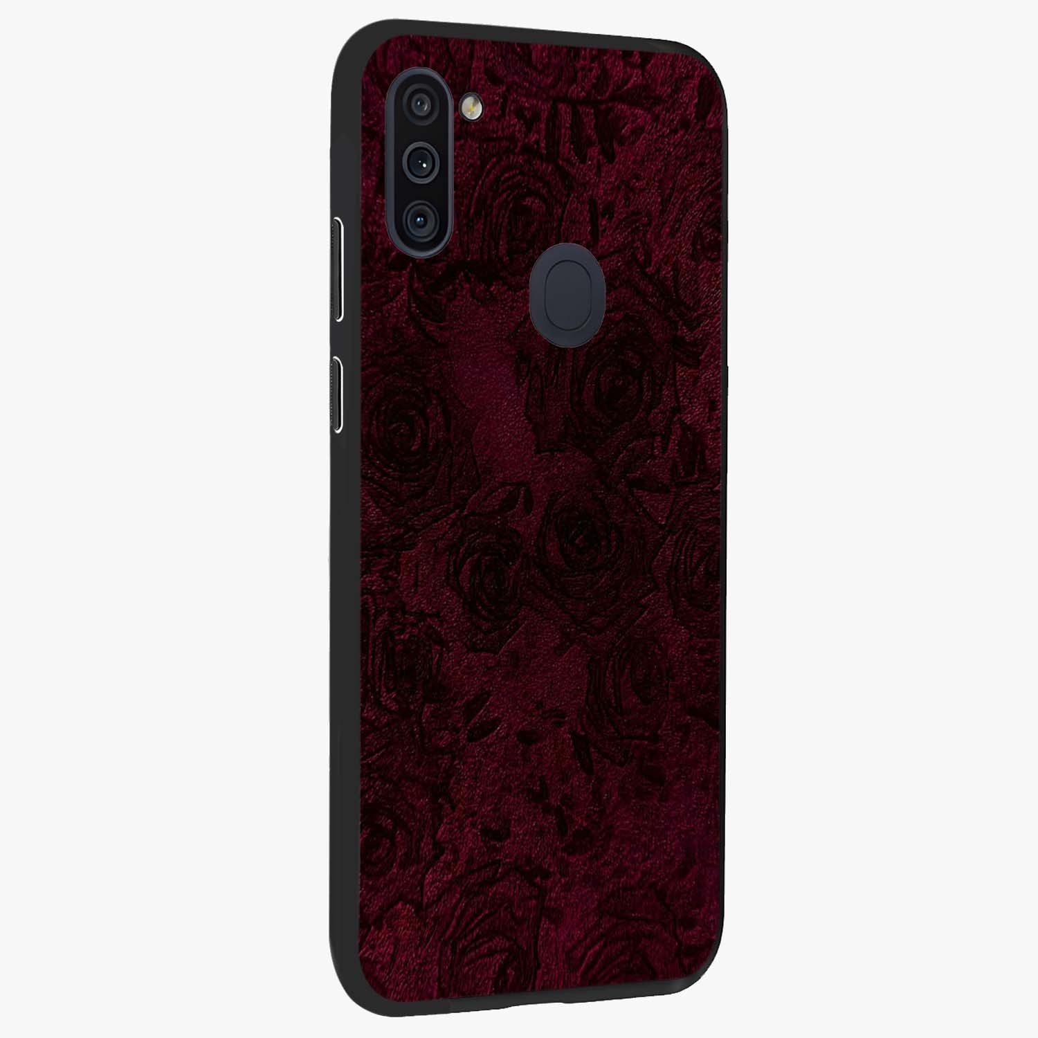 Crimson Fade Flow Glass Case upright view showcasing dynamic crimson flow artwork with stylish abstract theme.