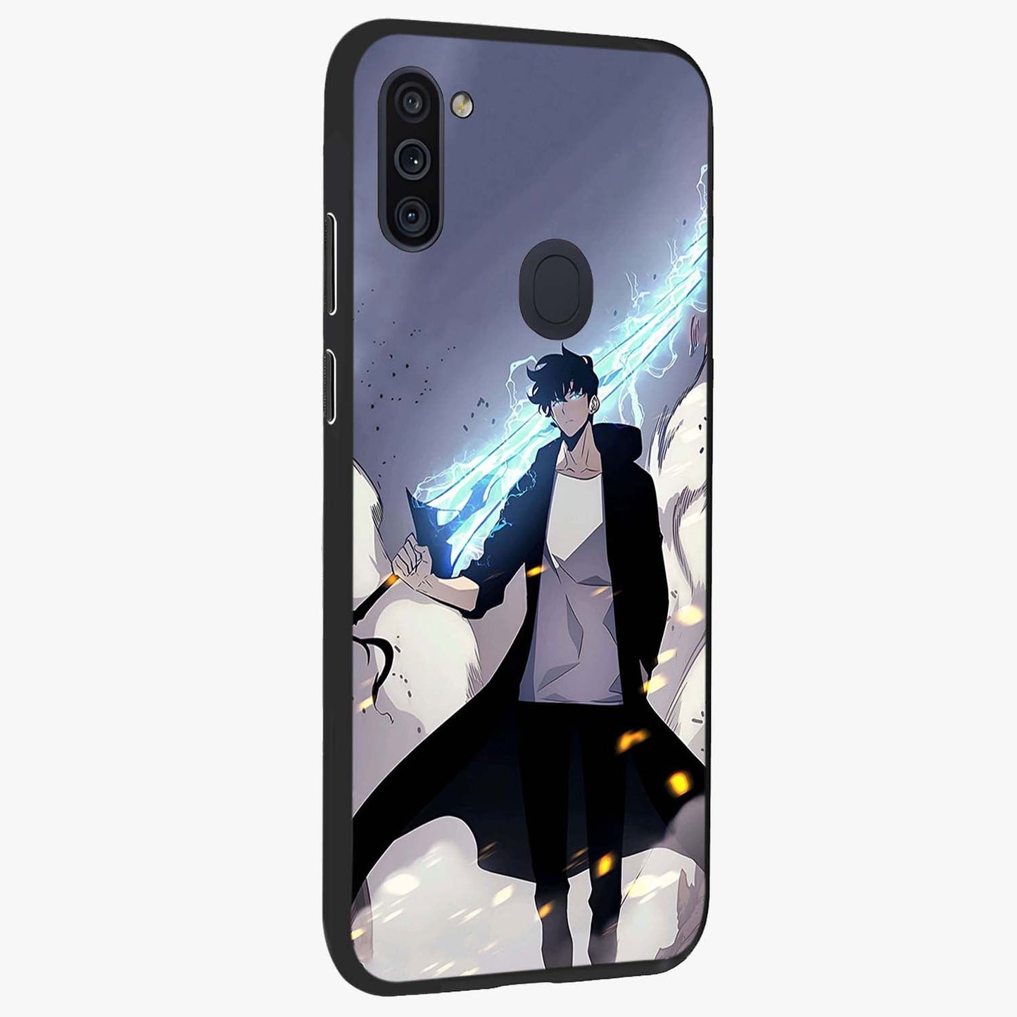Dark Lightning Anime Warrior Glass Case upright view showcasing dramatic warrior artwork with dark lightning aesthetic.