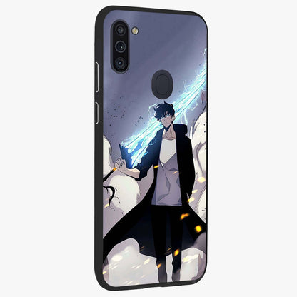 Dark Lightning Anime Warrior Glass Case upright view showcasing dramatic warrior artwork with dark lightning aesthetic.