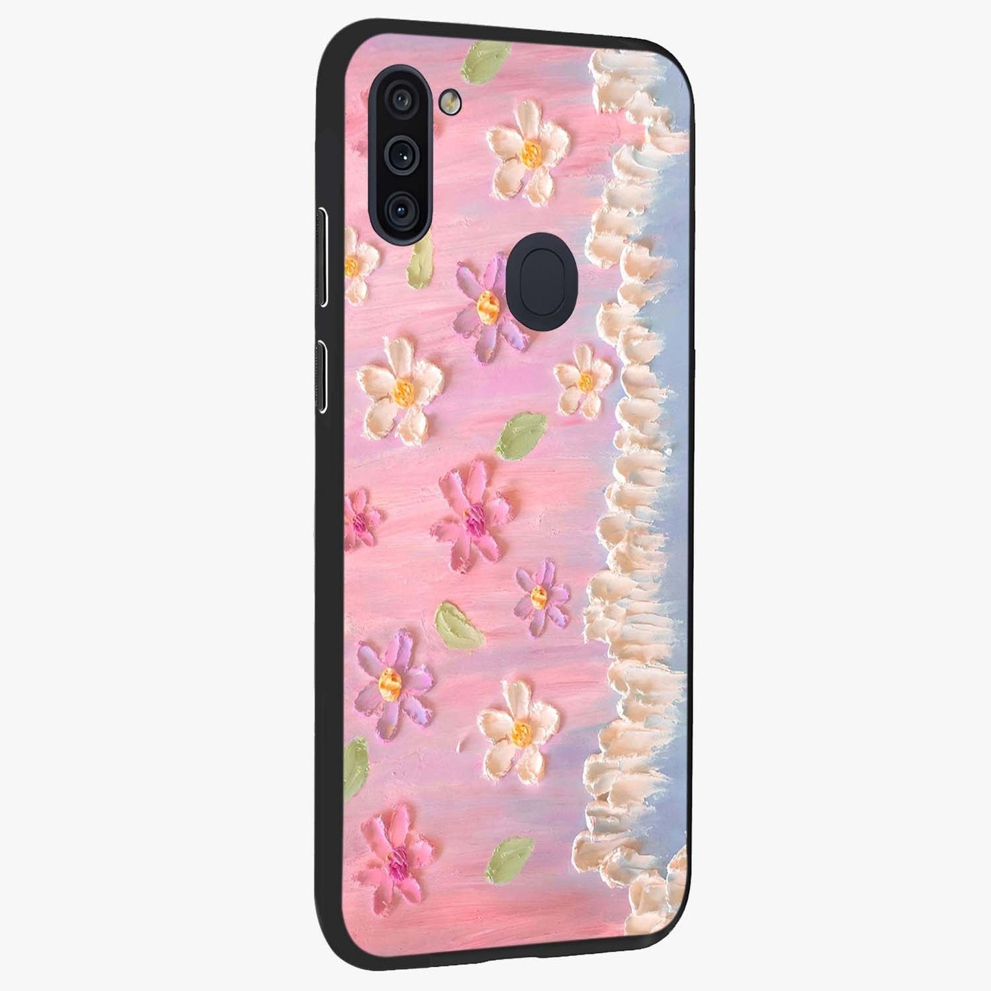 Dreamy Painted Garden Glass Case upright view showcasing vibrant floral garden artwork with artistic nature theme.
