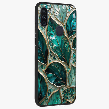 Emerald Leaf Glass Glass Case upright view showcasing fresh green leaf artwork with calming nature inspired style.
