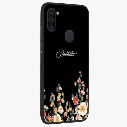 Floral Design With a Custom Personalized Name Glass Case upright view showcasing delicate floral artwork with personalized aesthetic style.