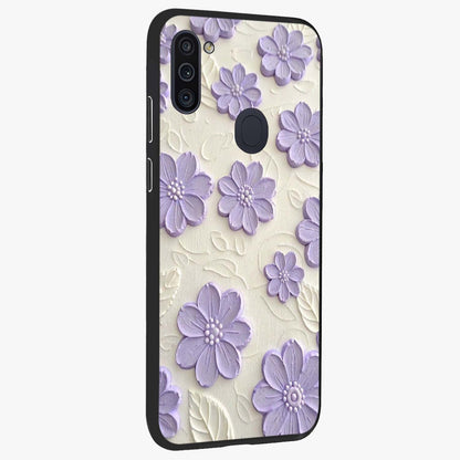 Floral Wall Art With Purple Flowers Glass Case upright view showcasing elegant purple flower artwork with decorative floral theme.
