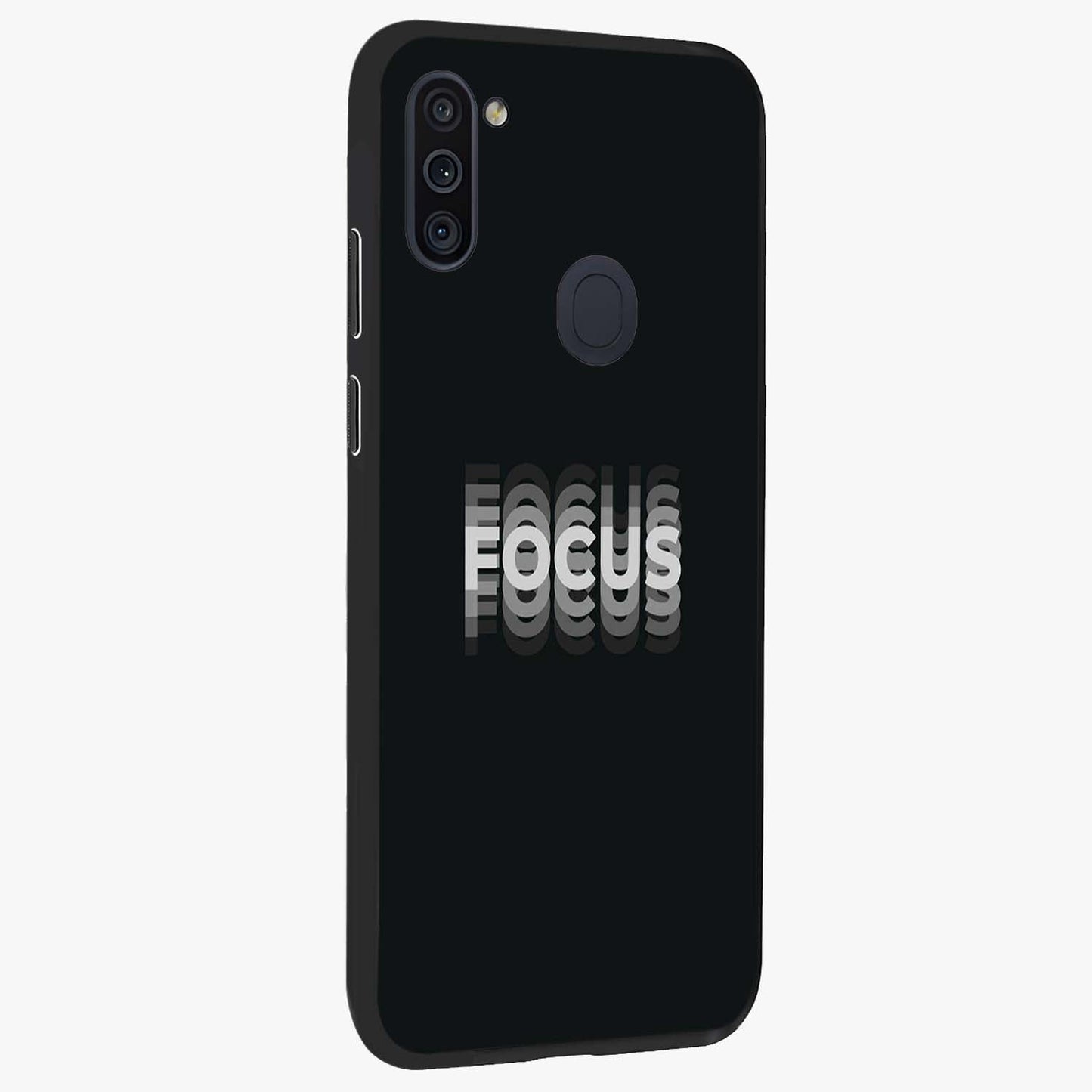 Focused Blade Discipline Glass Case upright view showcasing strong typography statement with sleek motivational theme.