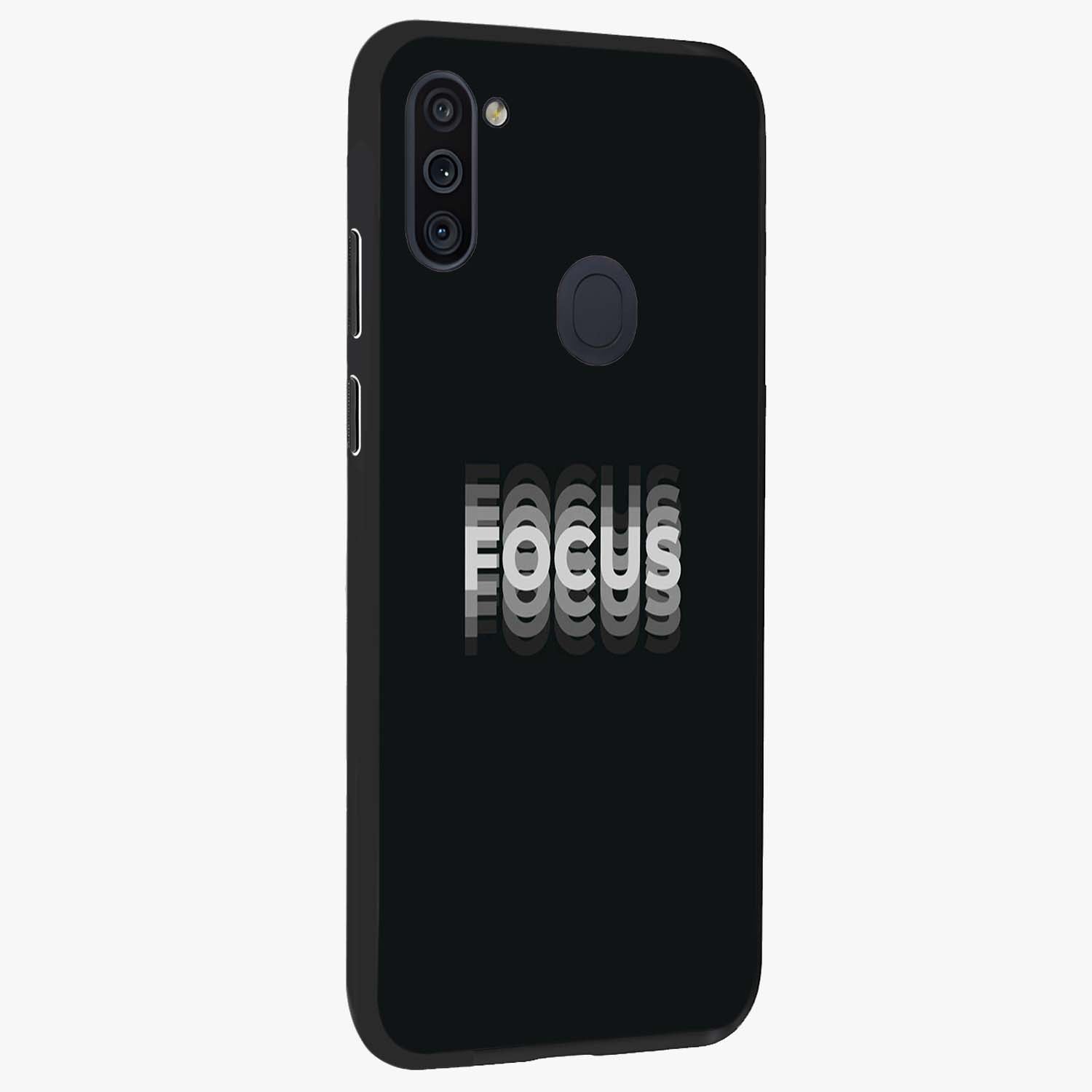 Focused Blade Discipline Glass Case upright view showcasing strong typography statement with sleek motivational theme.