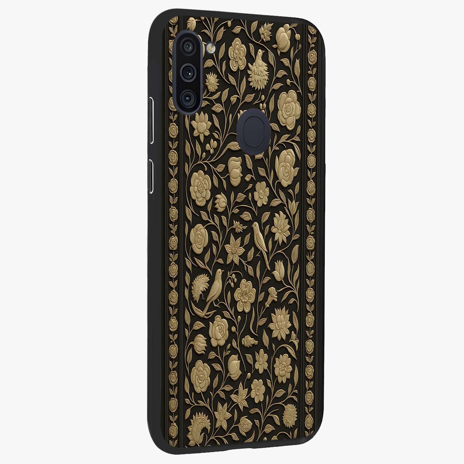 Golden Evil Eye Mandala Glass Case upright view showcasing decorative evil eye mandala artwork with spiritual aesthetic style.
