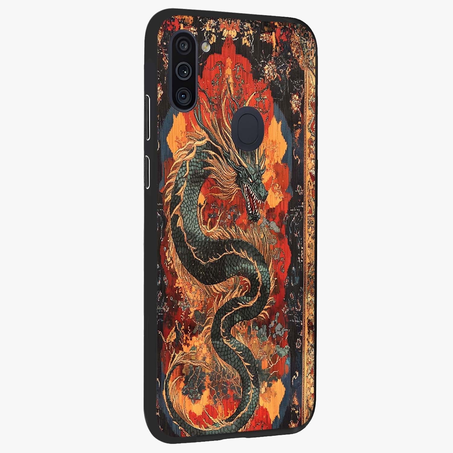 Inferno Dragon Soul Glass Case upright view showcasing intense dragon artwork with fantasy fire theme.
