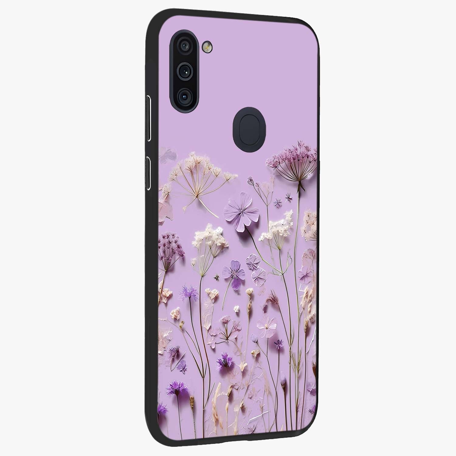 Lavender Blossom Dream Glass Case upright view showcasing delicate lavender blossom artwork with peaceful floral theme.