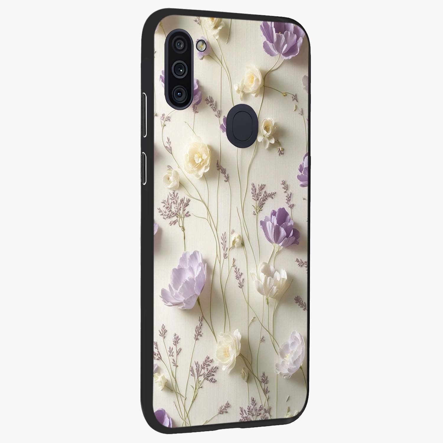 Lilac Breeze Harmony Glass Case upright view showcasing delicate lilac artwork with peaceful floral theme.
