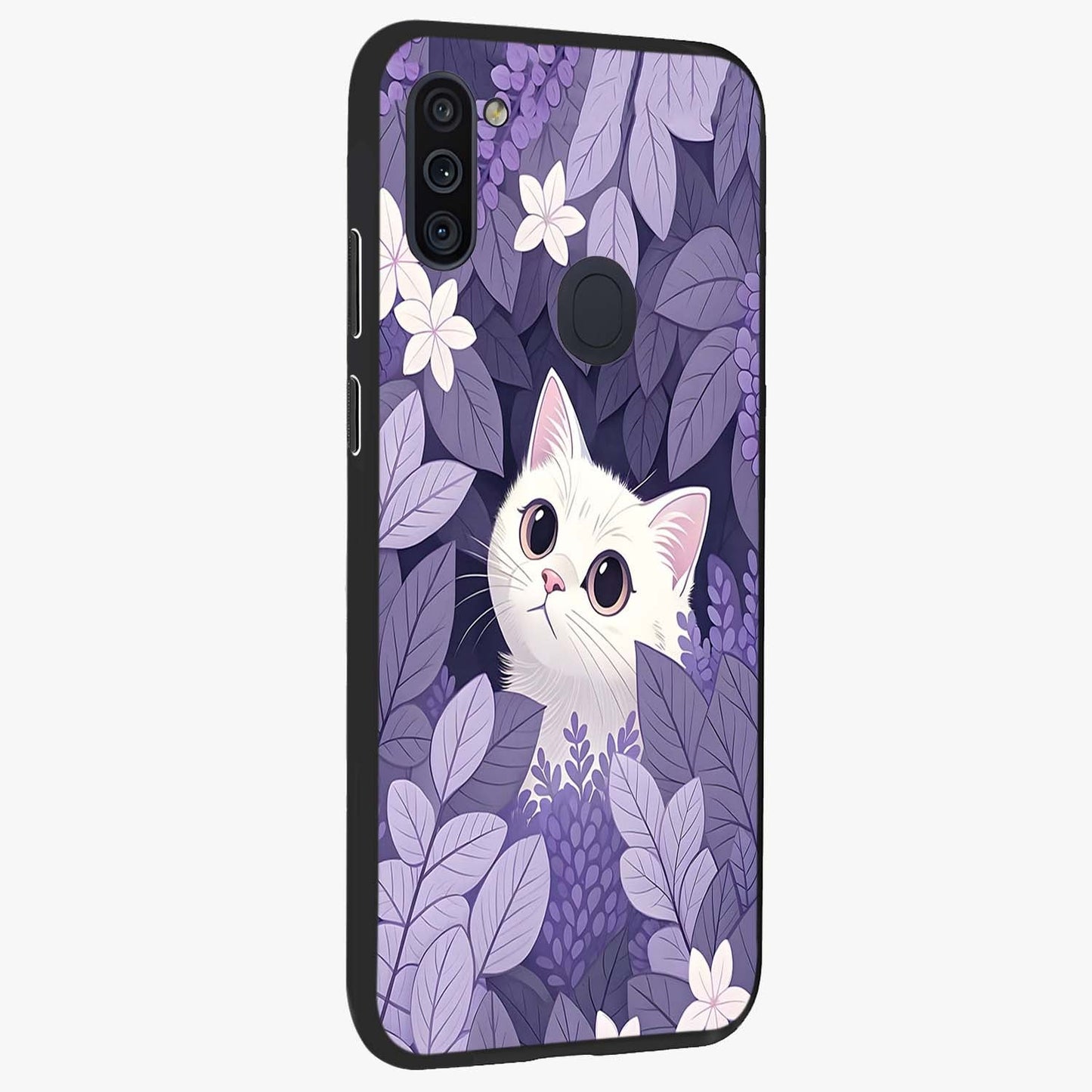 Lilac Hide Peek Cat Glass Case upright view showcasing charming cat artwork with adorable peek theme.