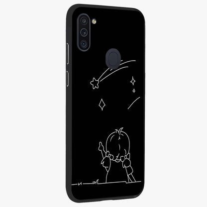 Line Art Girl With Shooting Stars Glass Case upright view showcasing delicate shooting stars artwork with minimal artistic theme.