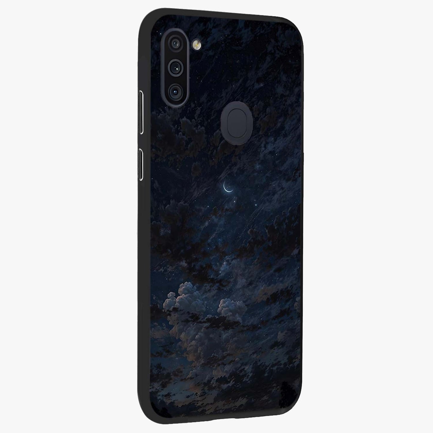 Lunar Veil Silence Glass Case upright view showcasing calm moon themed artwork with serene night atmosphere.