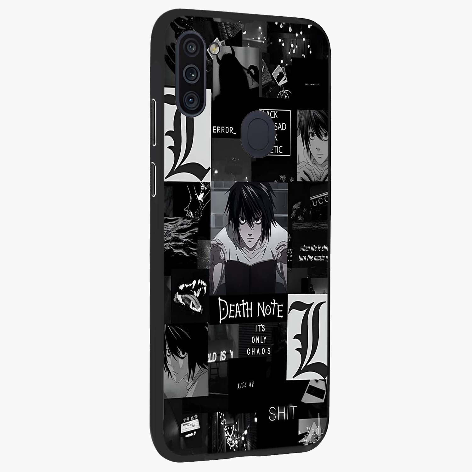 Midnight Chaos Mind Glass Case upright view showcasing expressive abstract artwork with bold dark theme.