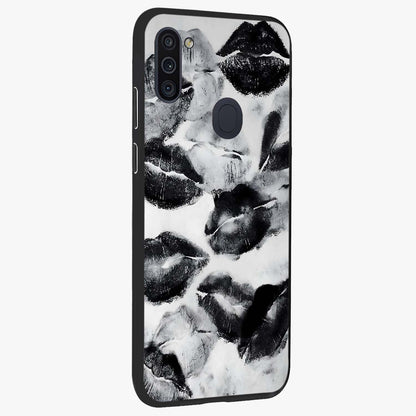 Midnight Kiss Marks Glass Case upright view showcasing stylish kiss mark artwork with trendy romantic theme.