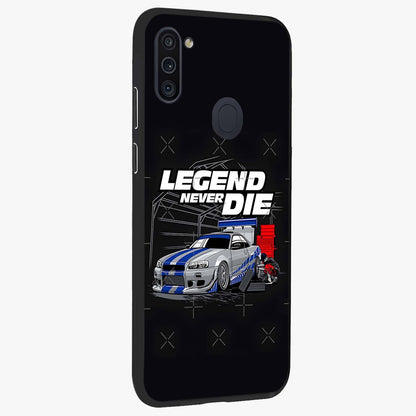 Midnight Racing Legacy Glass Case upright view showcasing powerful racing artwork with modern sports theme.