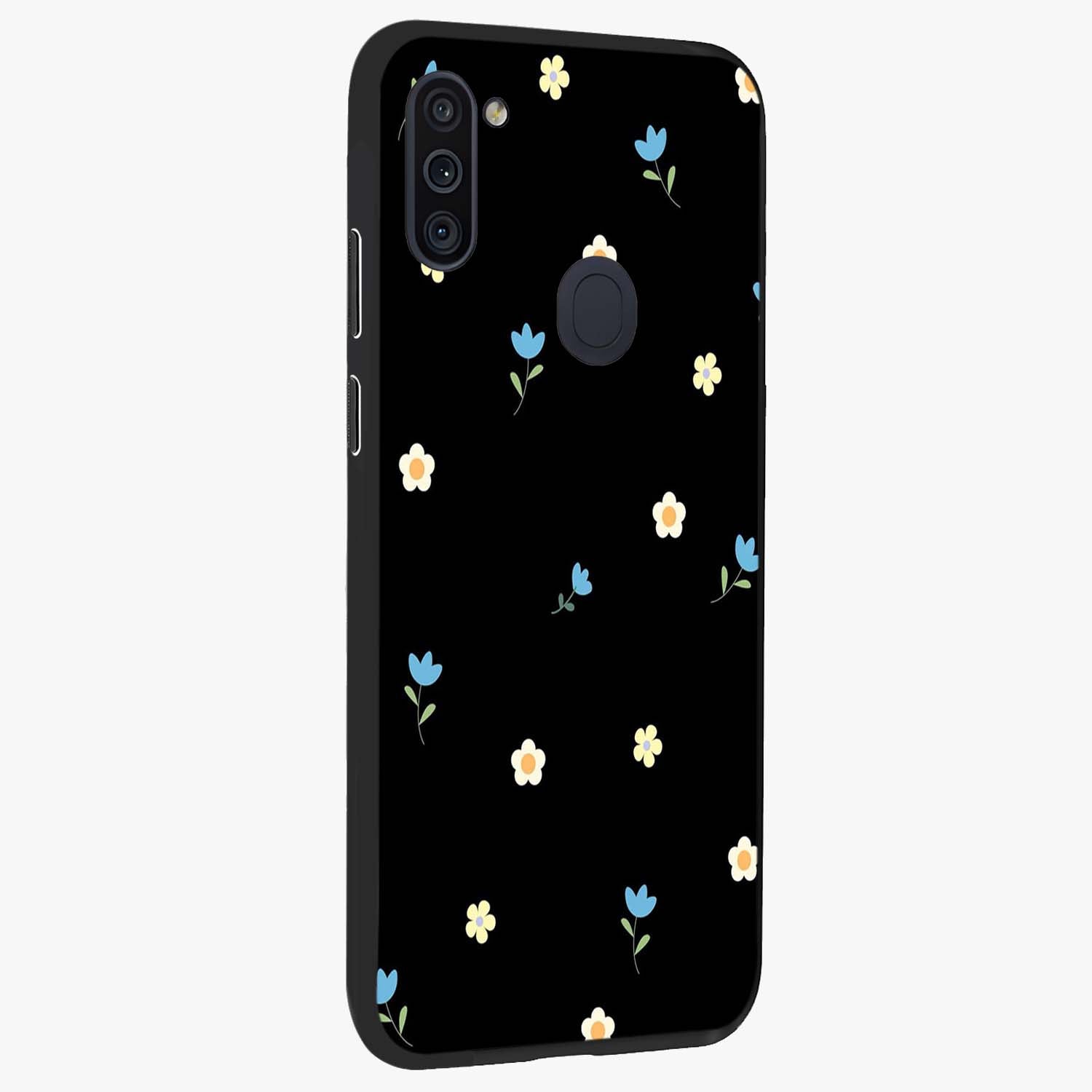 Minimal Petal Whispers Glass Case upright view showcasing elegant floral artwork with modern minimalist style.