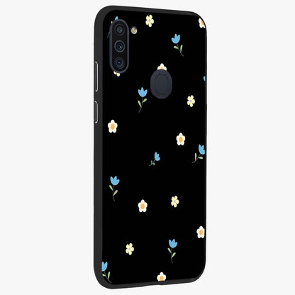 Minimal Petal Whispers Glass Case upright view showcasing elegant floral artwork with modern minimalist style.