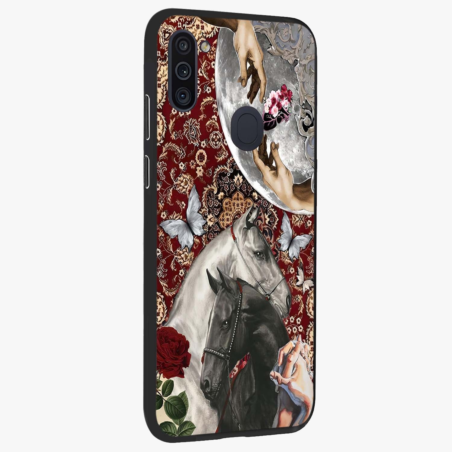 Moonlit Royal Stallion Glass Case upright view showcasing dramatic horse artwork with glowing moon themed design.