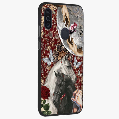Moonlit Royal Stallion Glass Case upright view showcasing dramatic horse artwork with glowing moon themed design.