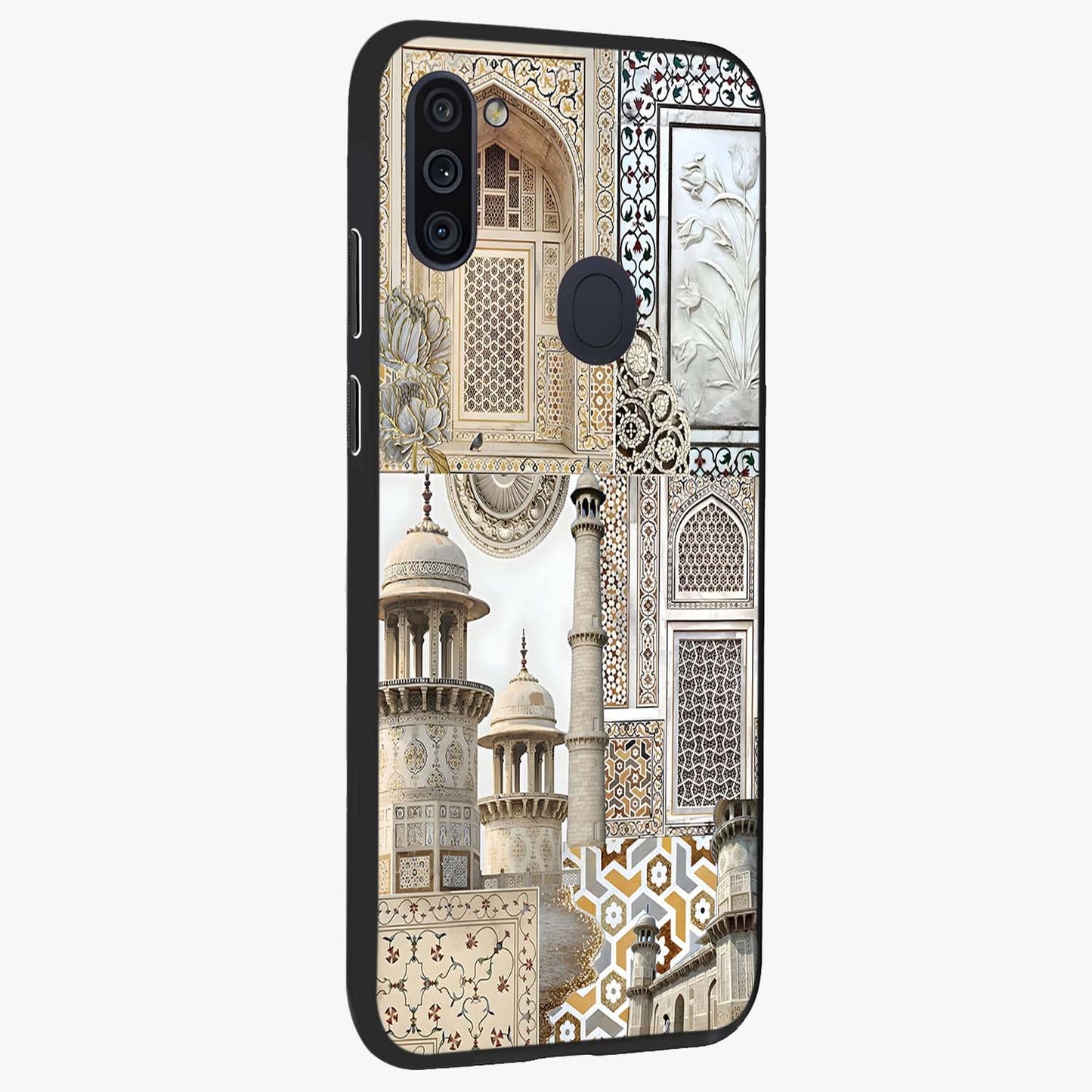 Mughal Marble Legacy Glass Case upright view showcasing ornate Mughal design with luxurious traditional theme.