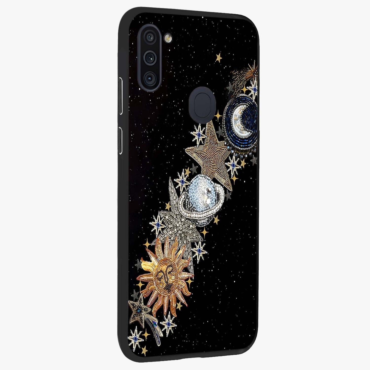 Pearls Universe Object Glass Case upright view showcasing decorative pearl themed artwork with cosmic elegance.