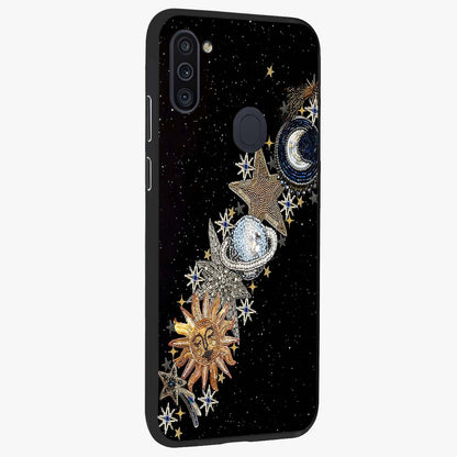 Pearls Universe Object Glass Case upright view showcasing decorative pearl themed artwork with cosmic elegance.