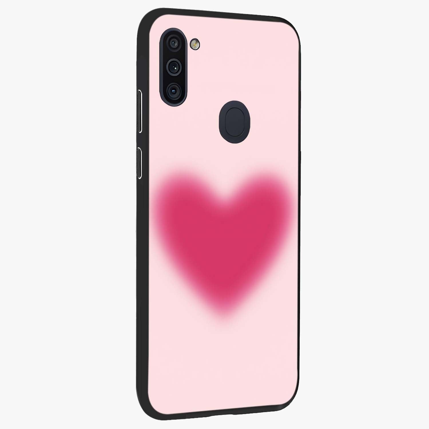 Pink Aura Heart Glass Case upright view showcasing romantic heart artwork with soft pastel theme.
