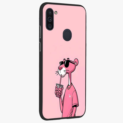 Pink Panther Glass Case upright view showcasing fun animated artwork with stylish retro cartoon theme.