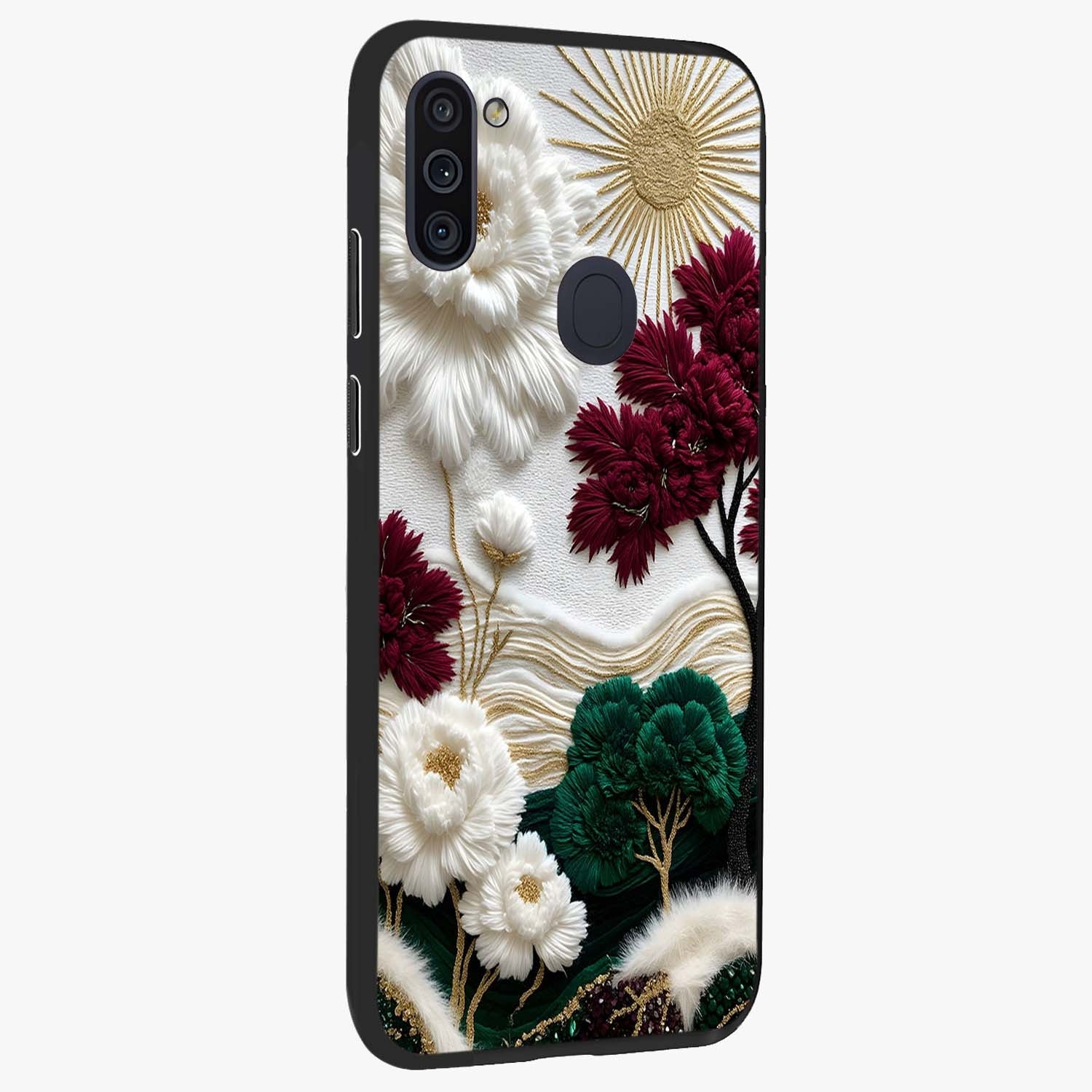 Radiant Bloom Elegance Glass Case upright view showcasing decorative flower artwork with refined botanical theme.