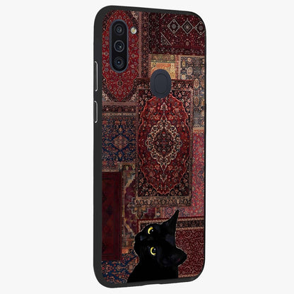 Regal Magic Cat Apple Glass Case upright view showcasing charming cat artwork with playful magical theme.