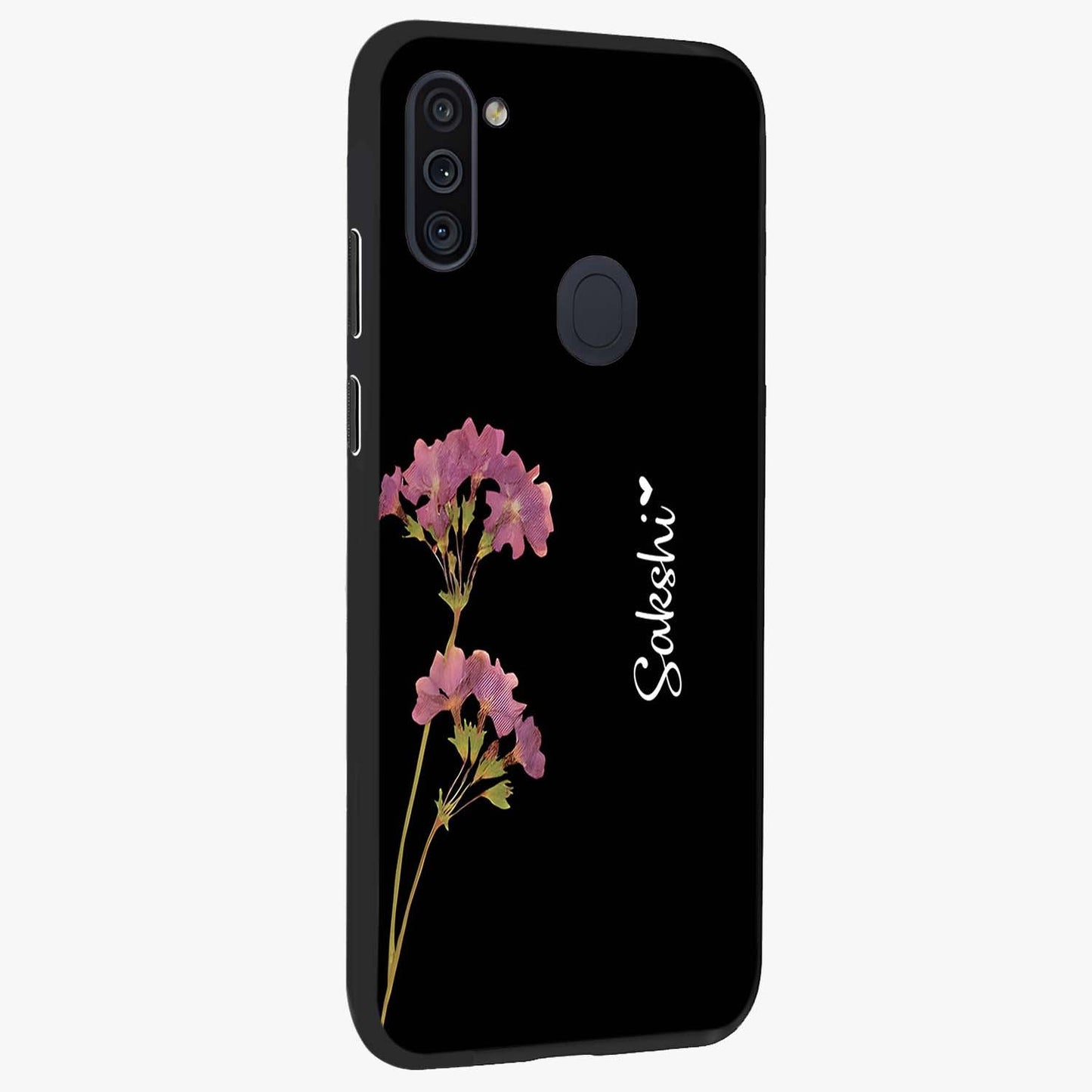 Riching Lavender Flower Custom Name Glass Case upright view showcasing elegant lavender floral artwork with personalized aesthetic.
