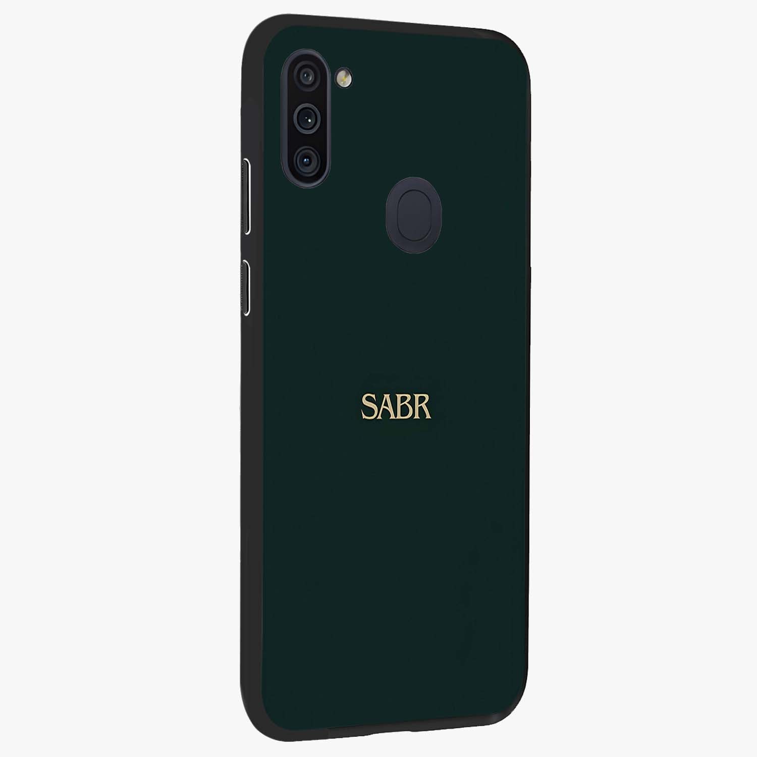 Sabr Minimal Patience Glass Case upright view showcasing calm minimalist artwork with motivational patience theme.