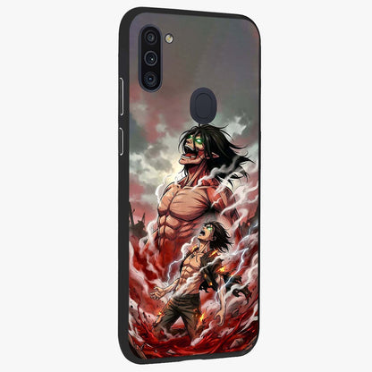 Titan Awakening Fury Glass Case upright view showcasing intense titan artwork with epic fantasy theme.